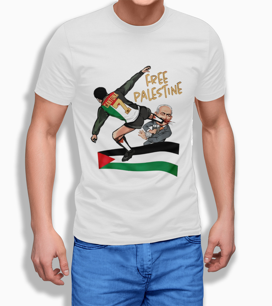 Cantona Number 7 Free Palestine Kick Advocate T-Shirt
