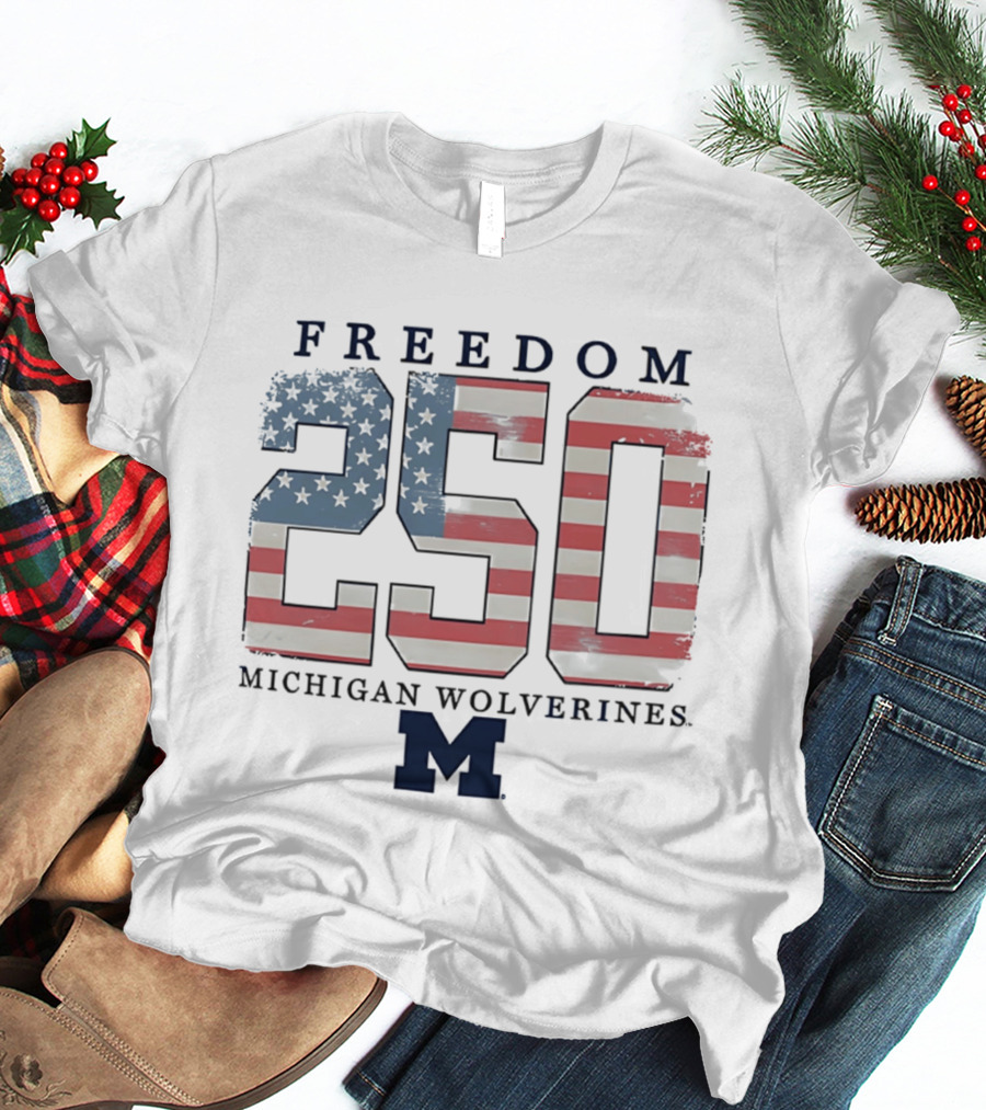 Michigan Wolverines Freedom 250 American Flag T-Shirt