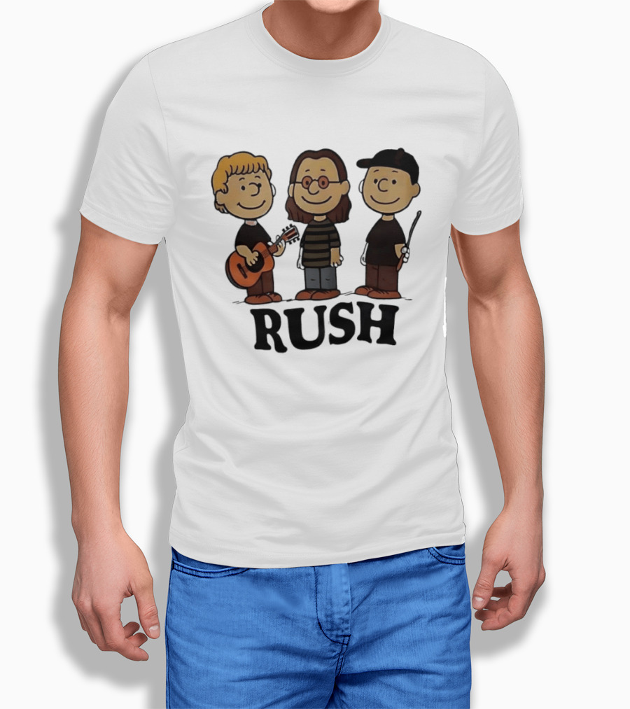 Rush Peanuts Band Members Cartoon Characters Guitar And Drumsticks T-Shirt