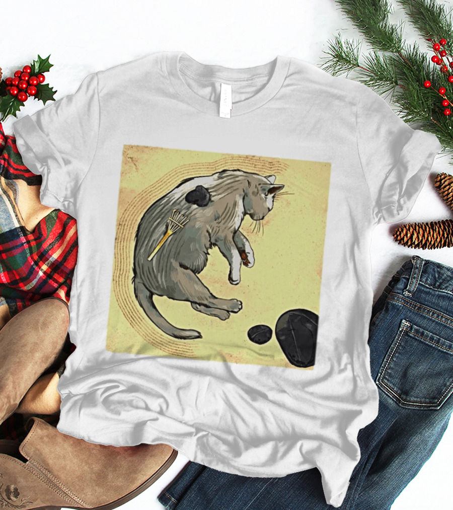 Zen Garden Kitty Rake And Stones Tranquility T-Shirt