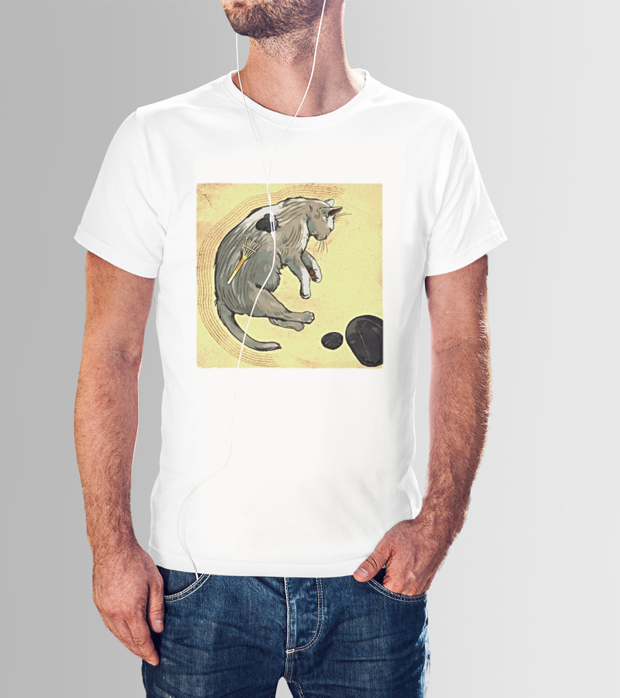 Zen Garden Kitty Rake And Stones Tranquility T-Shirt