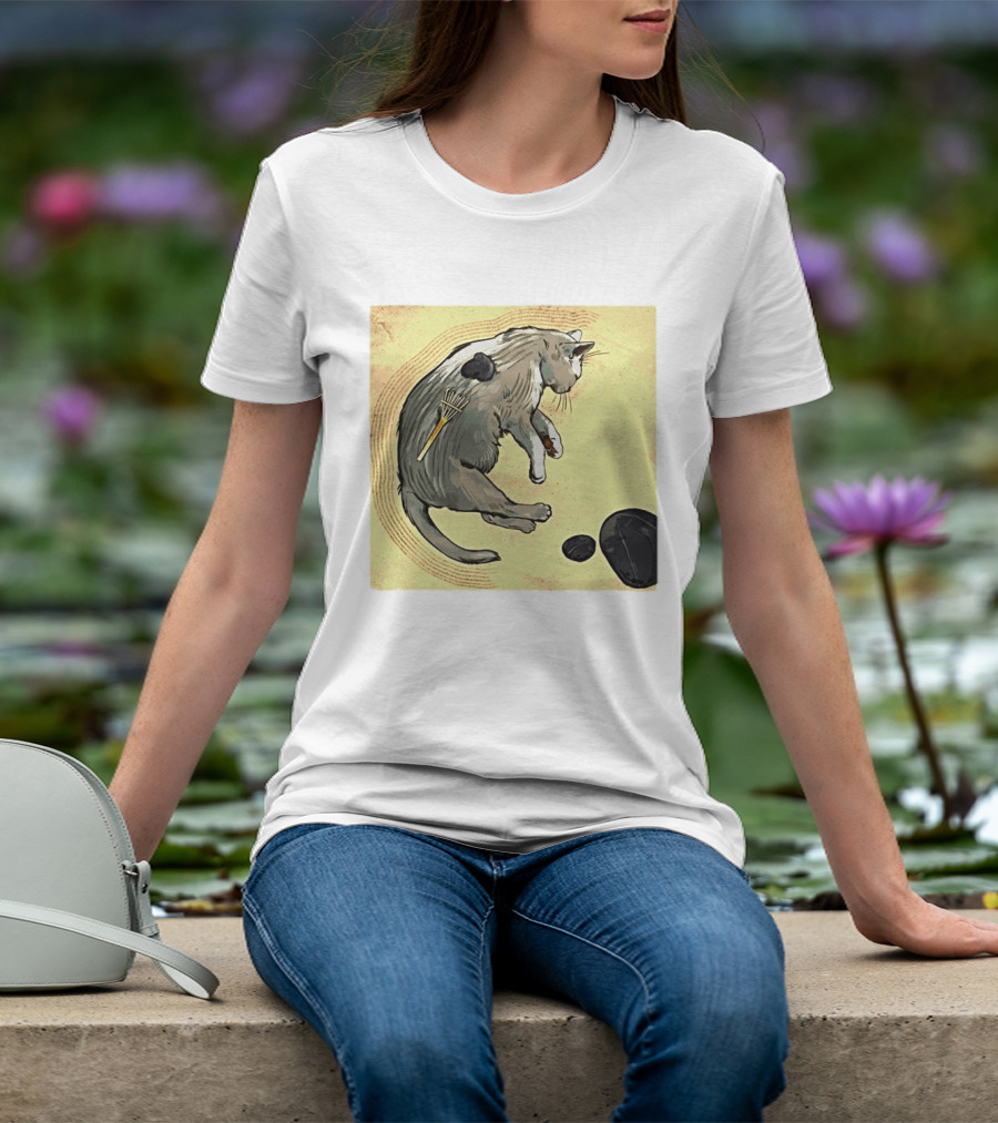 Zen Garden Kitty Rake And Stones Tranquility T-Shirt
