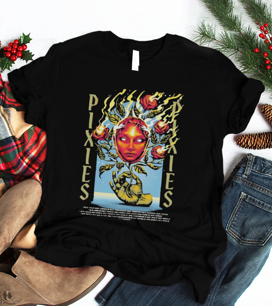 Pixies Europe And UK Tour 2026 Flaming Roses Face T-Shirt