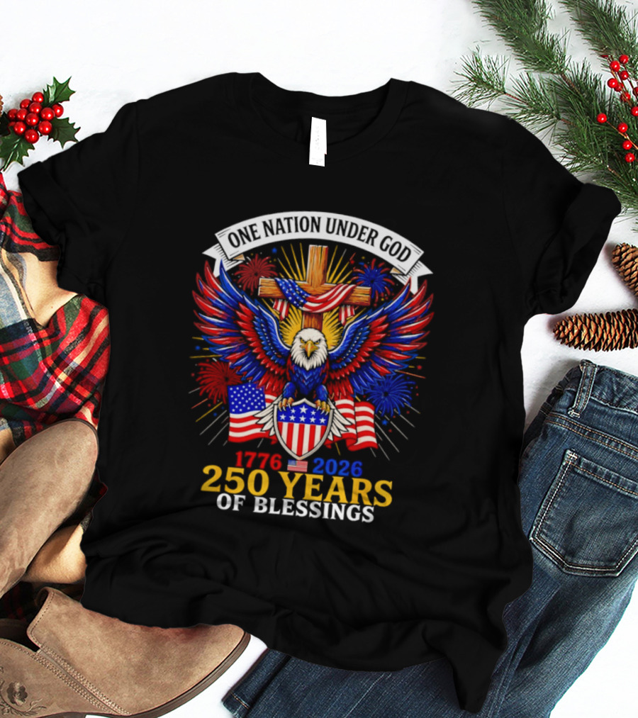 USA 250th Anniversary 1776 2026 One Nation Under God Eagle And Flag Celebration T-Shirt