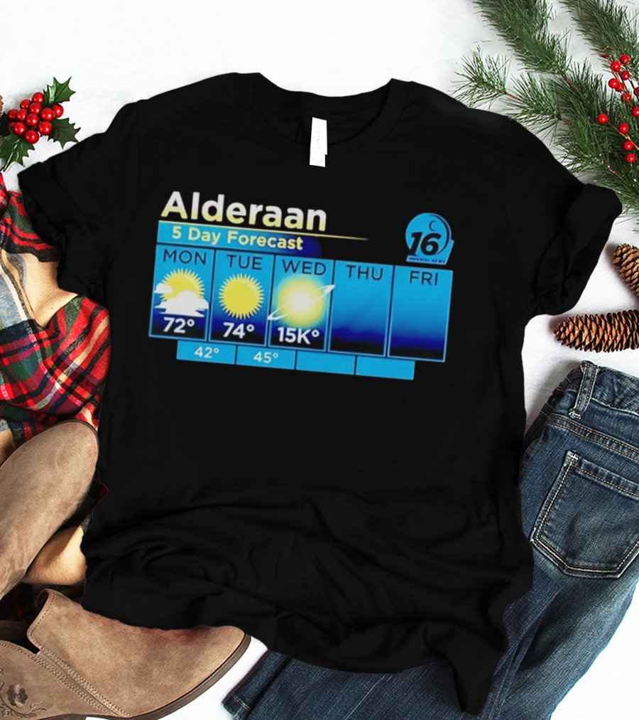 Alderaan 5 Day Forecast Weather Channel Sci Fi Parody 15K Degrees Mon Thu Fri T-Shirt
