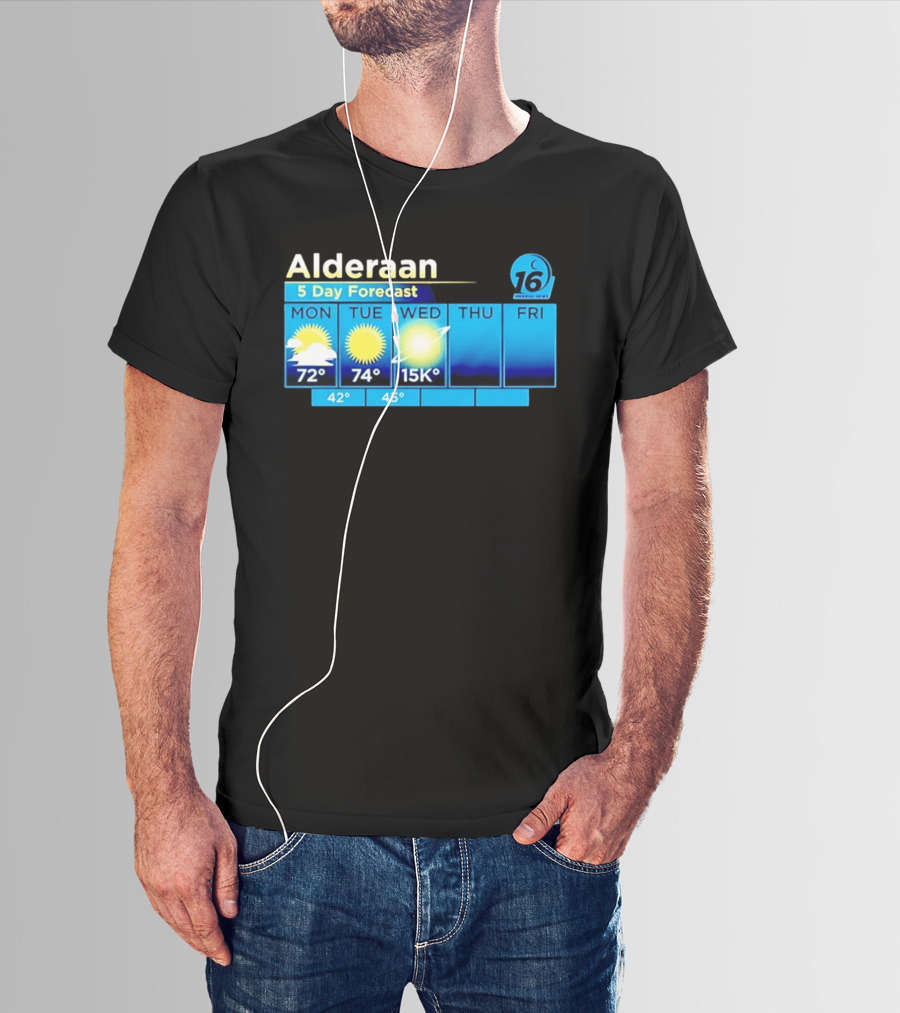 Alderaan 5 Day Forecast Weather Channel Sci Fi Parody 15K Degrees Mon Thu Fri T-Shirt