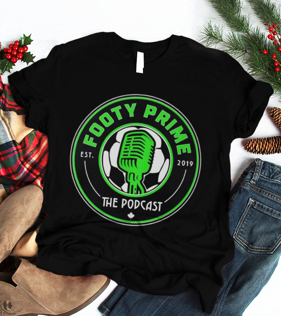 Footy Prime Podcast Est 2019 Soccer Microphone T-Shirt