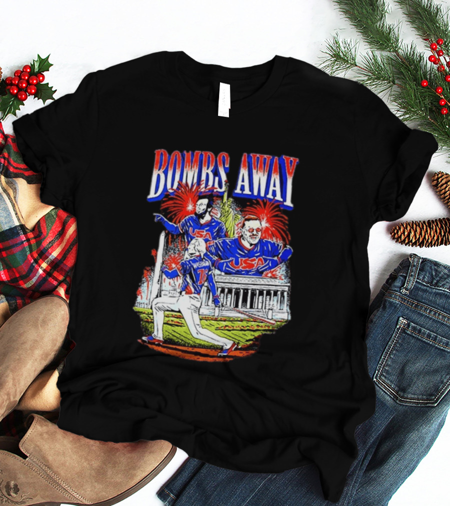 Bombs Away USA Firework Celebration And Baseball Scene T-Shirt