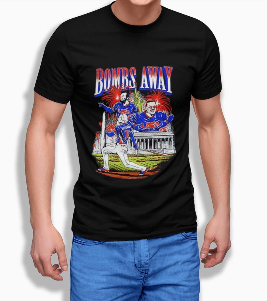 Bombs Away USA Firework Celebration And Baseball Scene T-Shirt