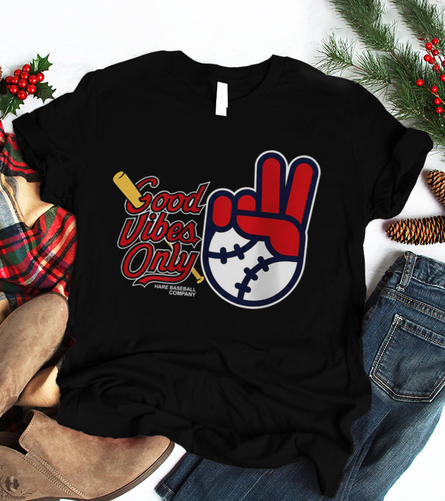 Good Vibes Only Baseball Peace Sign Red Glove T-Shirt