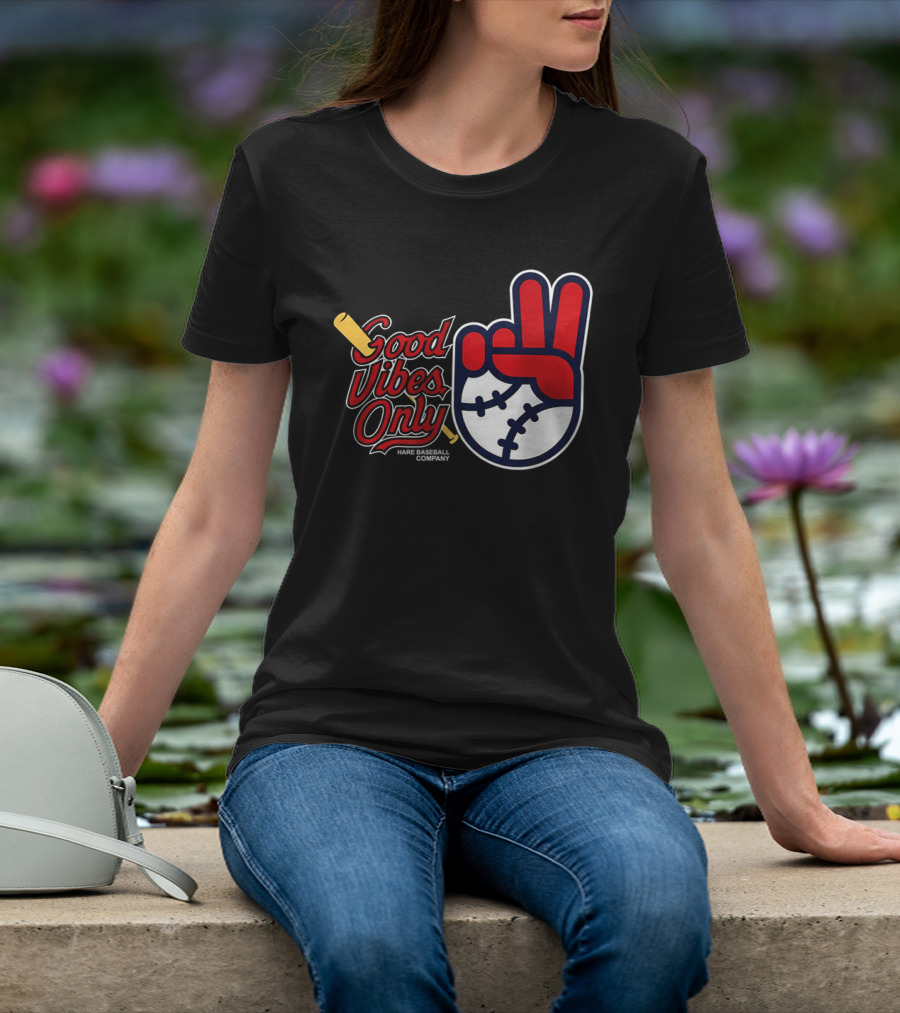 Good Vibes Only Baseball Peace Sign Red Glove T-Shirt