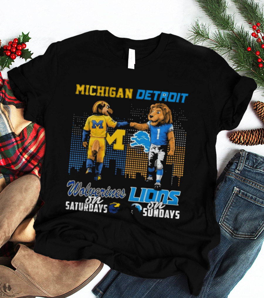 Michigan Wolverines Detroit Lions Fist Bump Saturdays Sundays T-Shirt