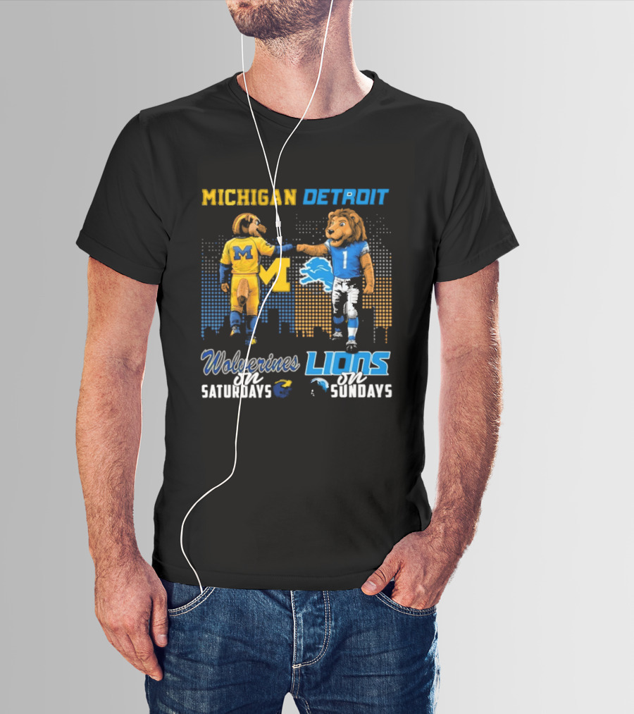 Michigan Wolverines Detroit Lions Fist Bump Saturdays Sundays T-Shirt