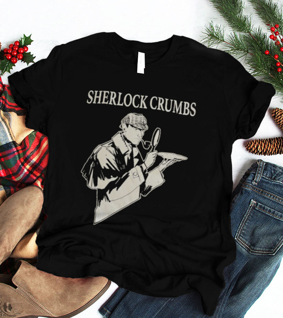 Sherlock Crumbs Detective Magnifying Glass Pipe T-Shirt