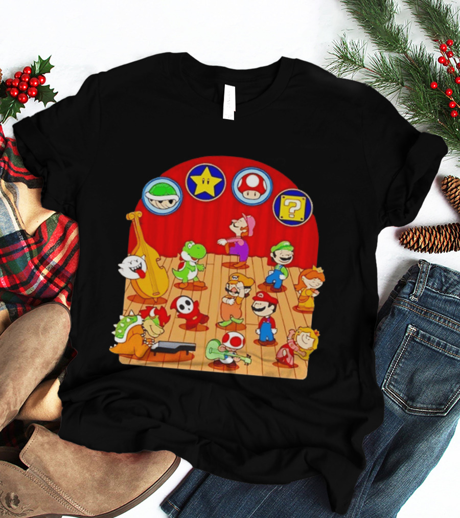 Super Mario Bros Peanuts Characters Dancing Plumber Game Mashup T-Shirt