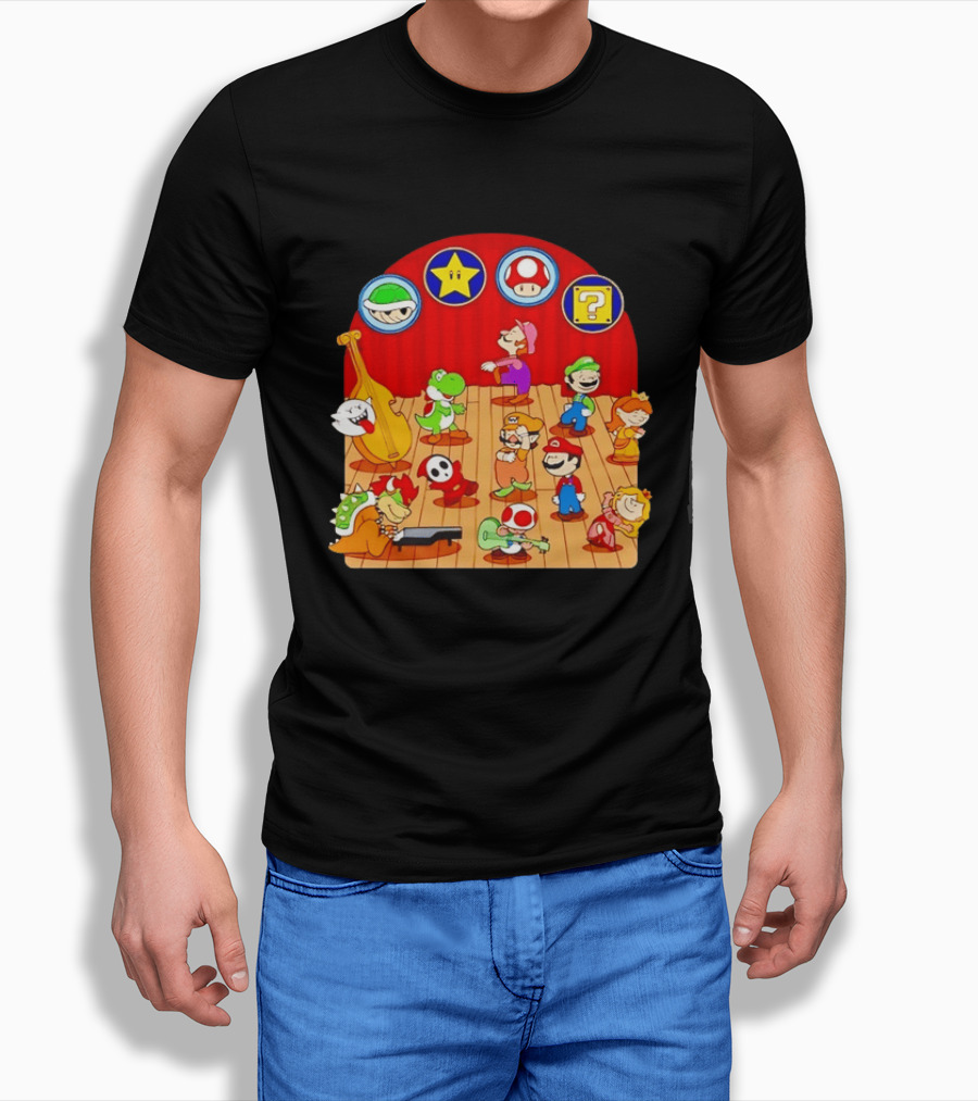 Super Mario Bros Peanuts Characters Dancing Plumber Game Mashup T-Shirt