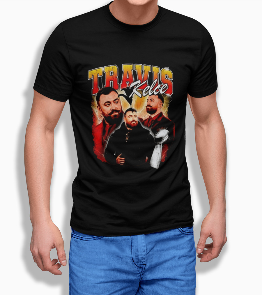 Travis Kelce Football 2026 With Trophy And Bold Portraits T-Shirt