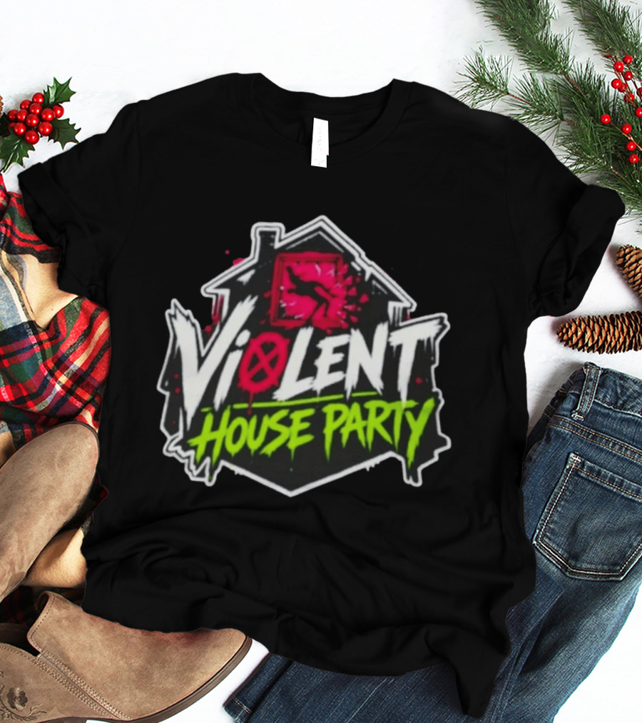 Violent House Party Neon Text And Hangman T-Shirt