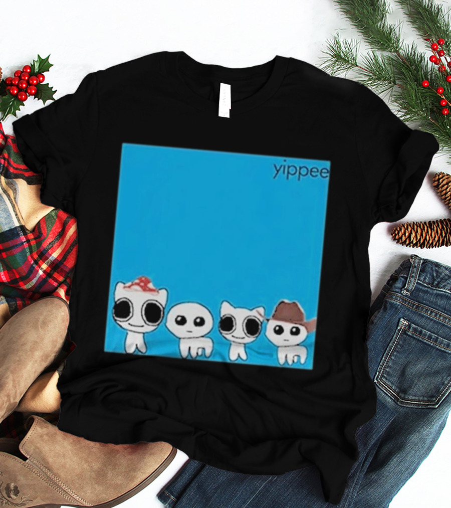 Yippee Blue Album Cringey Cartoon Characters With Cowboy And Chef Hats T-Shirt