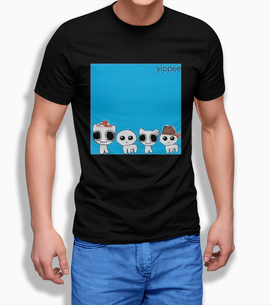 Yippee Blue Album Cringey Cartoon Characters With Cowboy And Chef Hats T-Shirt