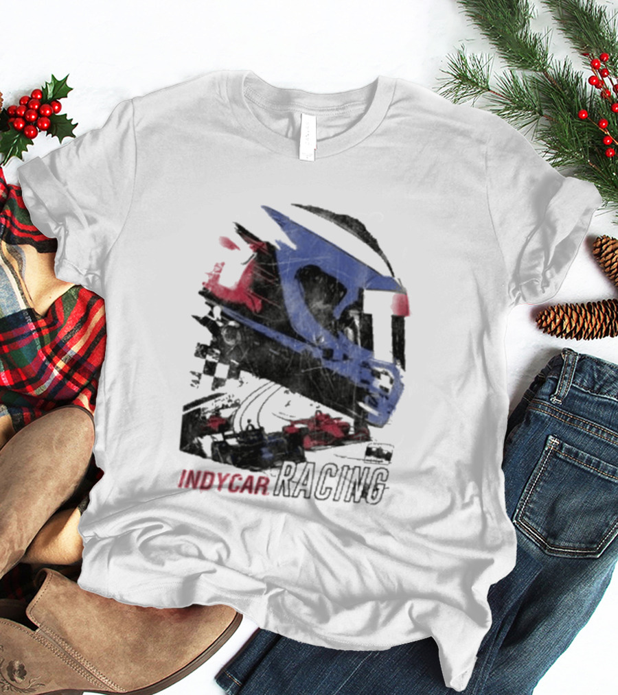Indycar Racing Helmet With Blue And Red T-Shirt