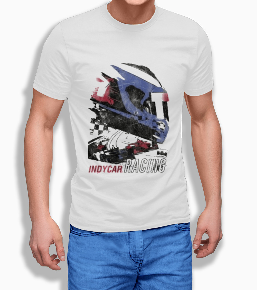 Indycar Racing Helmet With Blue And Red T-Shirt