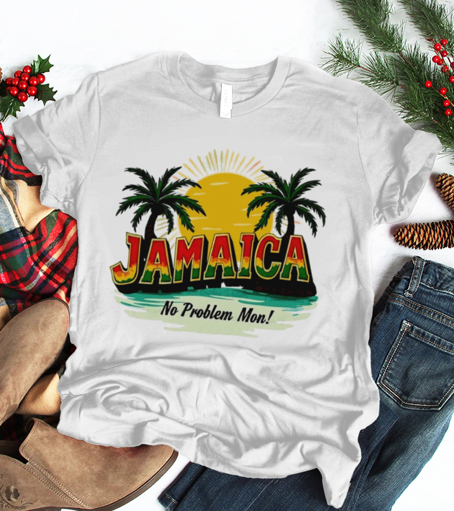 Jamaica No Problem Mon Vibrant Sunset Tropical Palm Trees T-Shirt