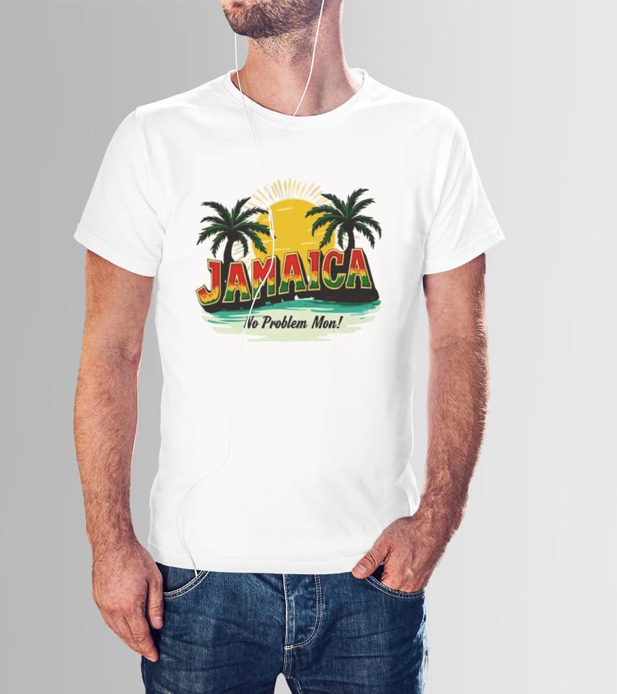 Jamaica No Problem Mon Vibrant Sunset Tropical Palm Trees T-Shirt
