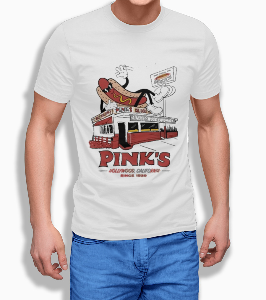 Pink's Hollywood Hot Dogs Established 1939 Iconic Street Scene T-Shirt