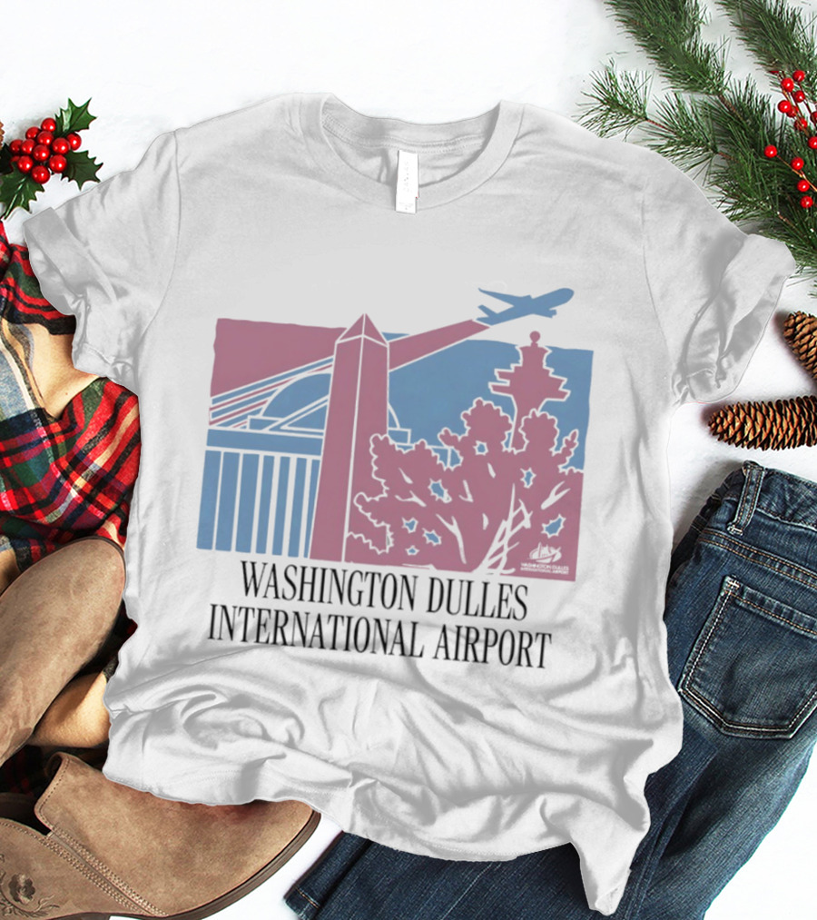 Washington Dulles International Airport Airplane And Monument Scene T-Shirt