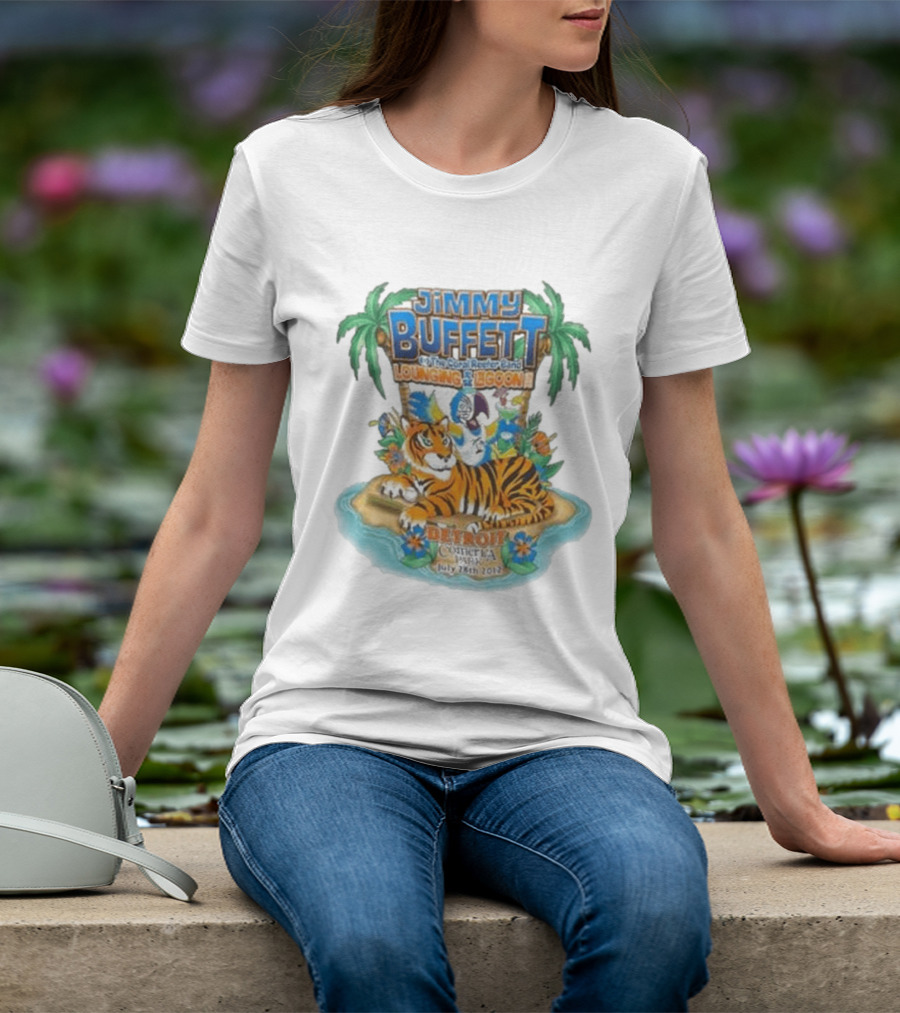 Jimmy Buffett The Coral Reefer Band Lounging At The Lagoon Detroit Comerica Park July 28th 2012 Tiger Palm Trees T-Shirt