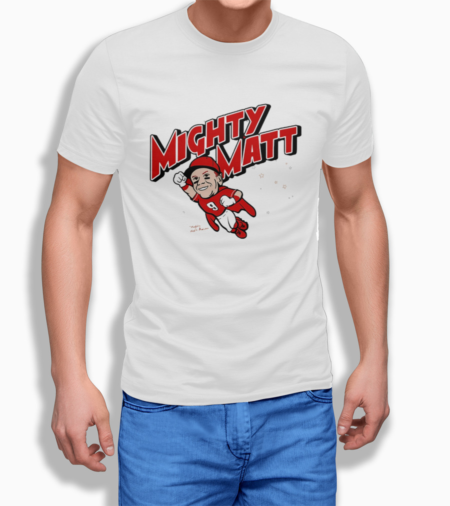 Mighty Matt McLain Cincinnati Reds Cartoon Superman T-Shirt