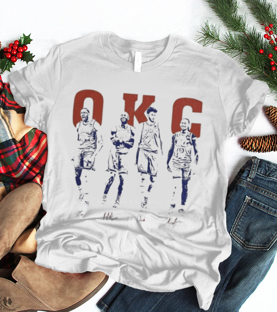 Oklahoma City Thunder OKC Players Silhouettes Red OKC Letters T-Shirt