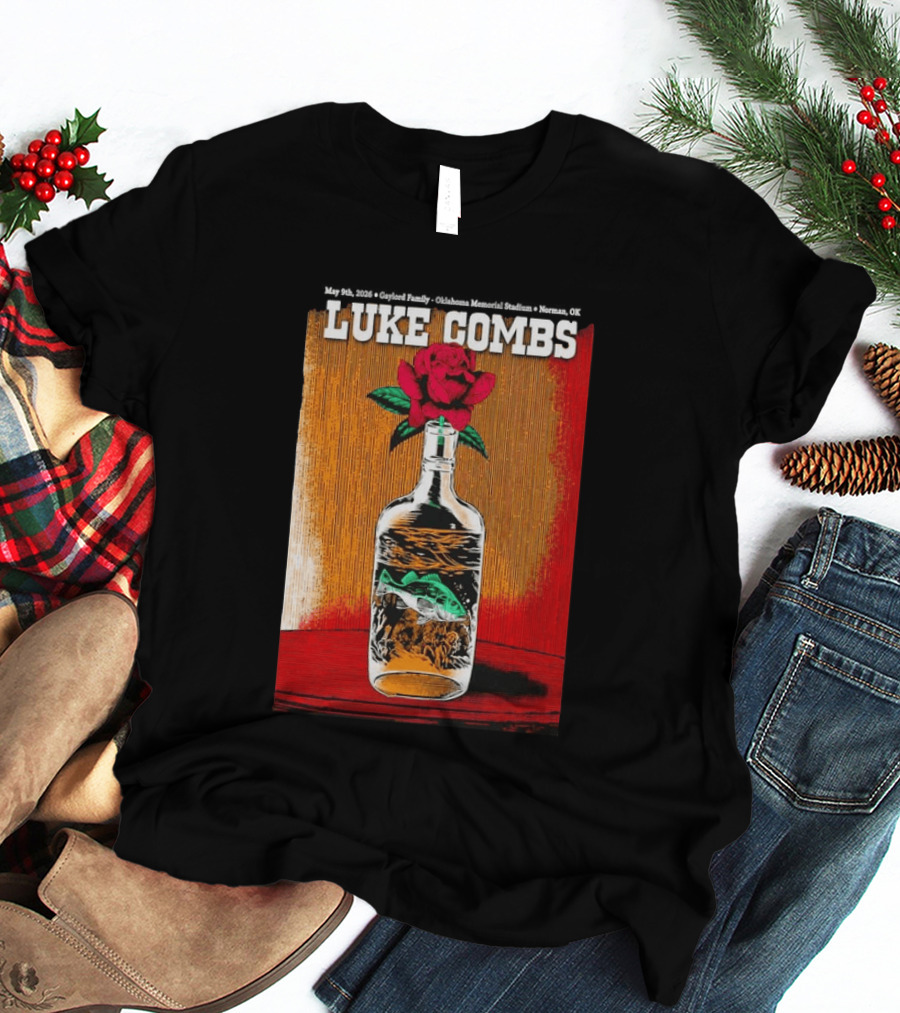 May 09 2026 Luke Combs Tour Norman OK Red Rose Fish In Bottle T-Shirt