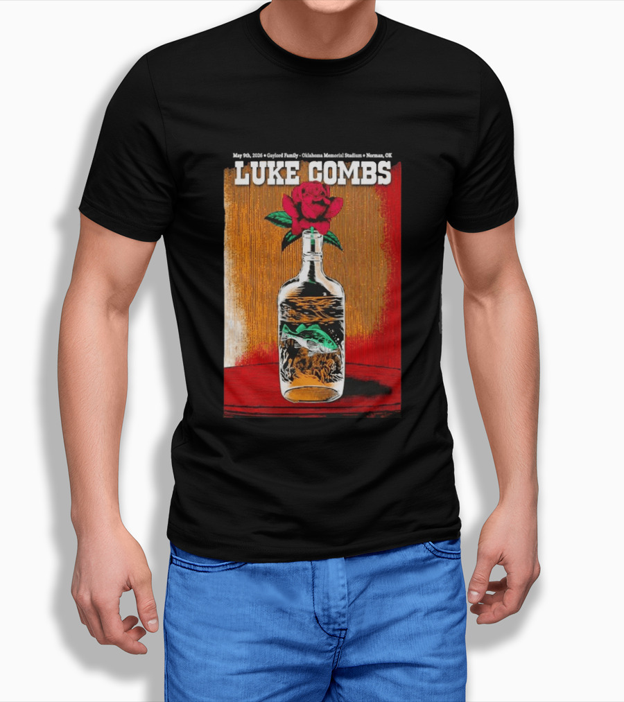 May 09 2026 Luke Combs Tour Norman OK Red Rose Fish In Bottle T-Shirt