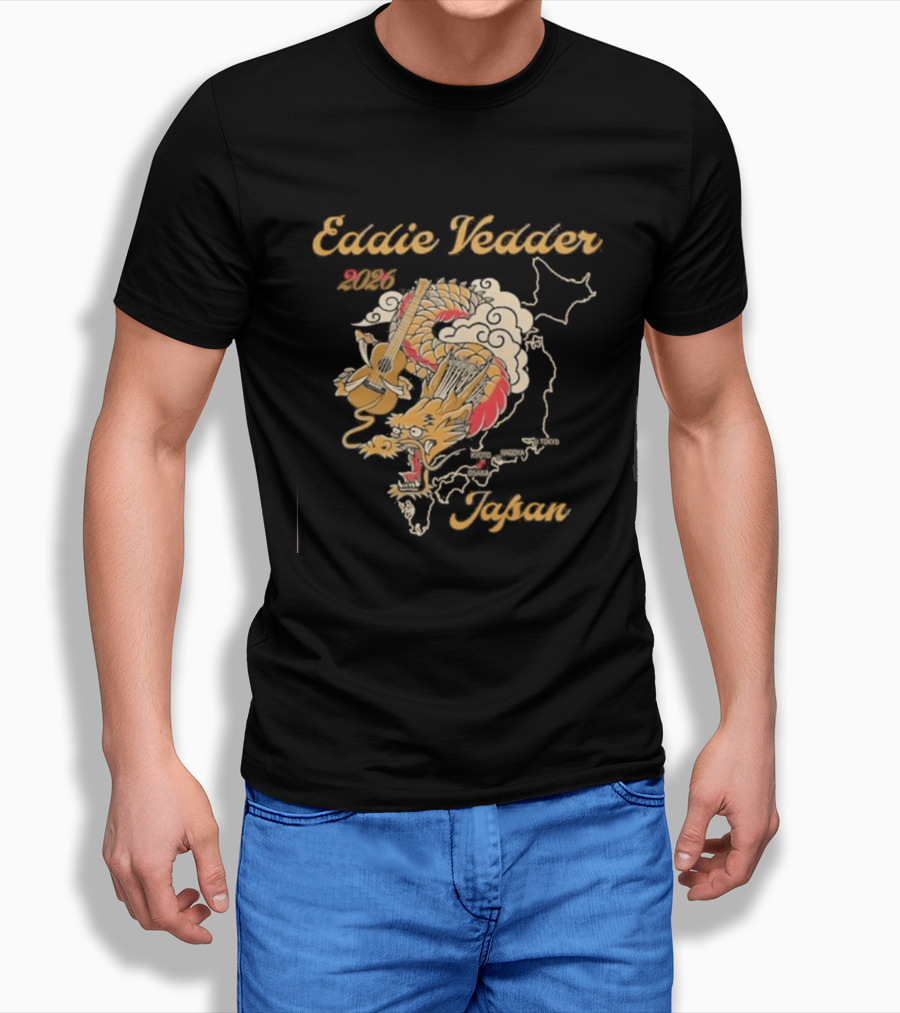 Eddie Vedder 2026 Japan Dragon Guitar Map T-Shirt