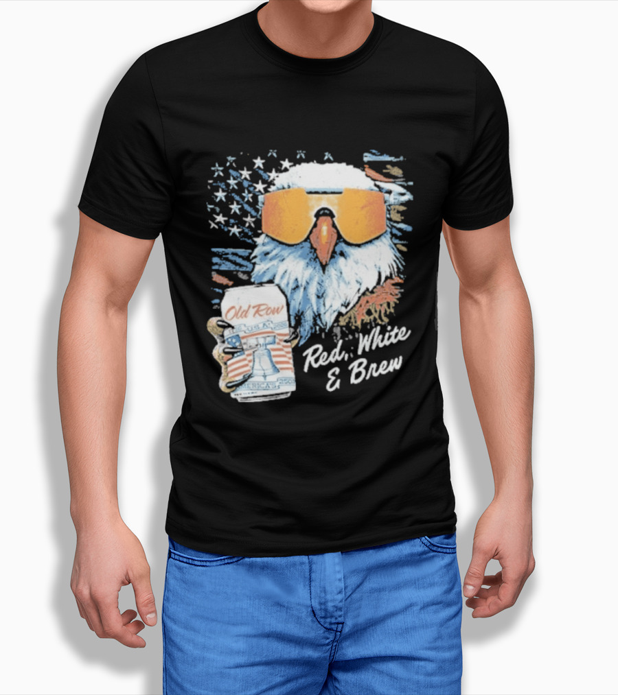 Old Row Red White & Brew Patriotic Eagle With Beer Can And Sunglasses T-Shirt