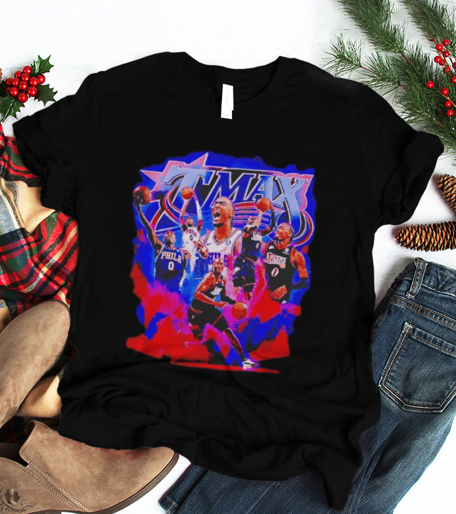 Tyrese Maxey MAX Philadelphia 76ers Basketball Action Montage T-Shirt