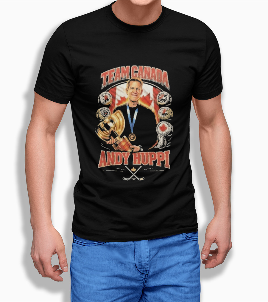 Team Canada Andy Huppi Hockey Champion Canada Flag Medal Trophy Celebration T-Shirt