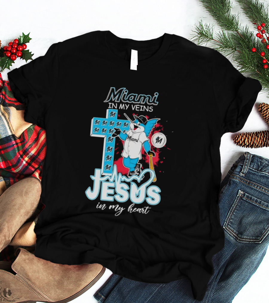 Miami Marlins Billy The Marlin Jesus In My Heart T-Shirt