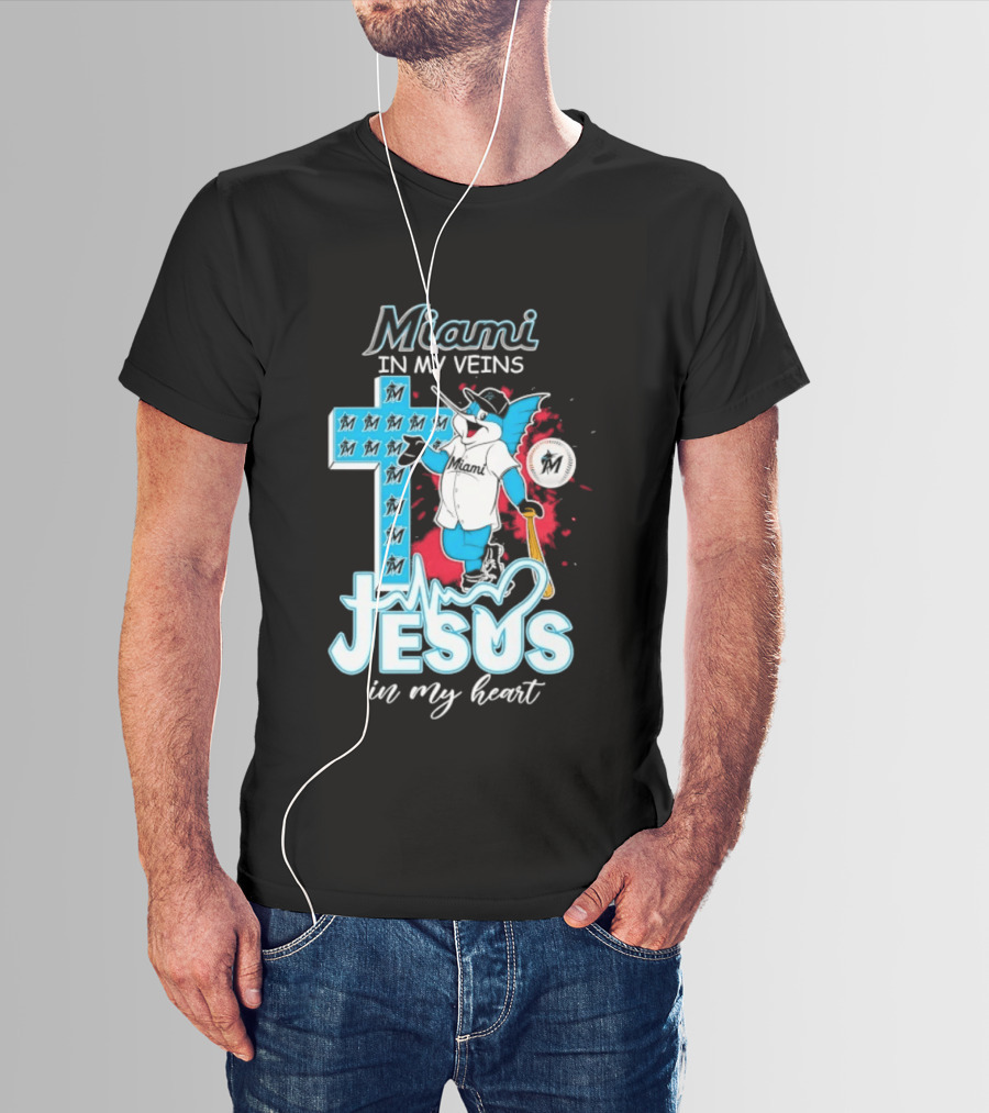 Miami Marlins Billy The Marlin Jesus In My Heart T-Shirt