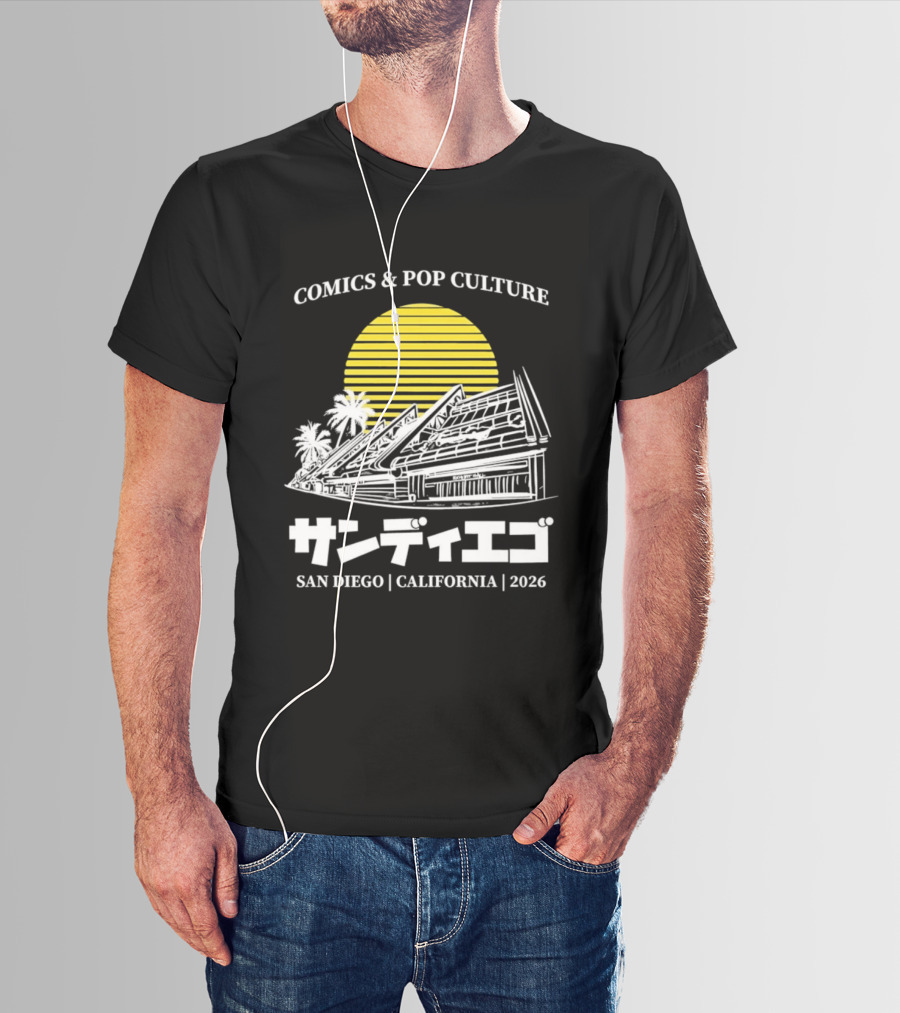 Comics And Pop Culture San Diego California 2026 Yellow Sun Palm Trees Japanese T-Shirt