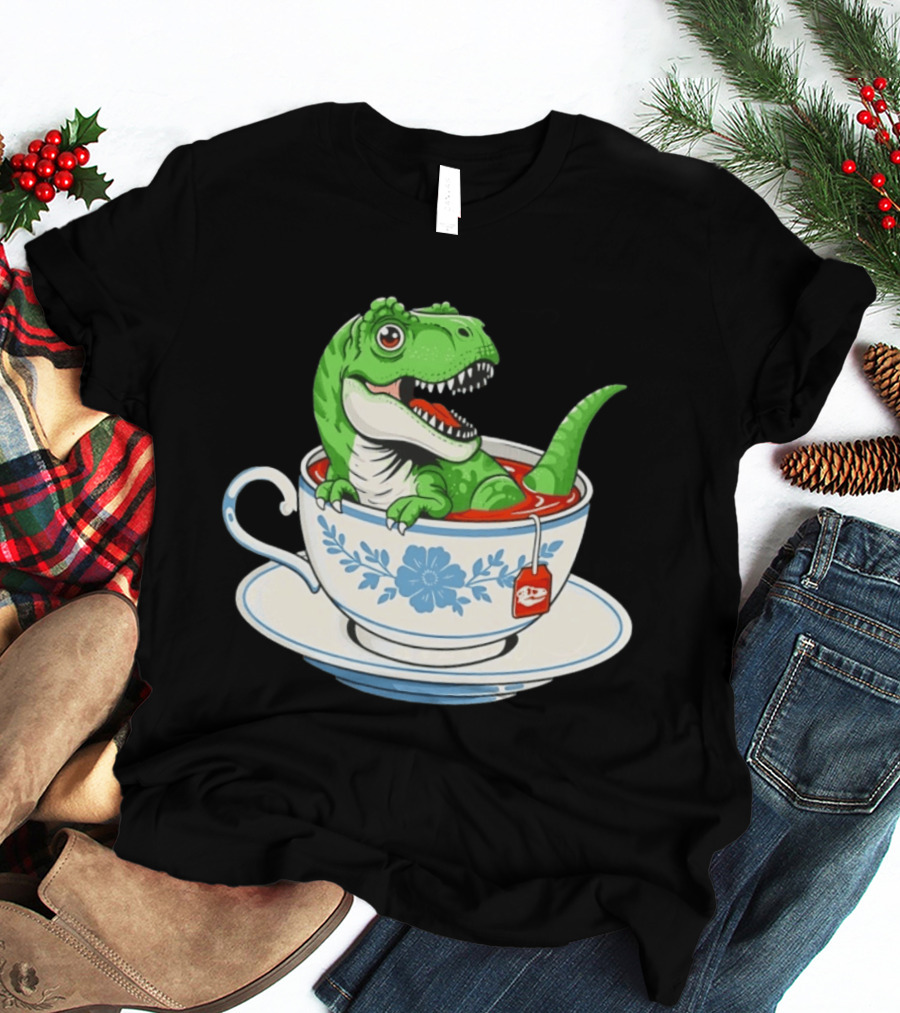 Tea Rex Dinosaur In Teacup With Tea Bag T-Shirt