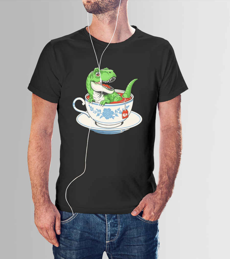 Tea Rex Dinosaur In Teacup With Tea Bag T-Shirt