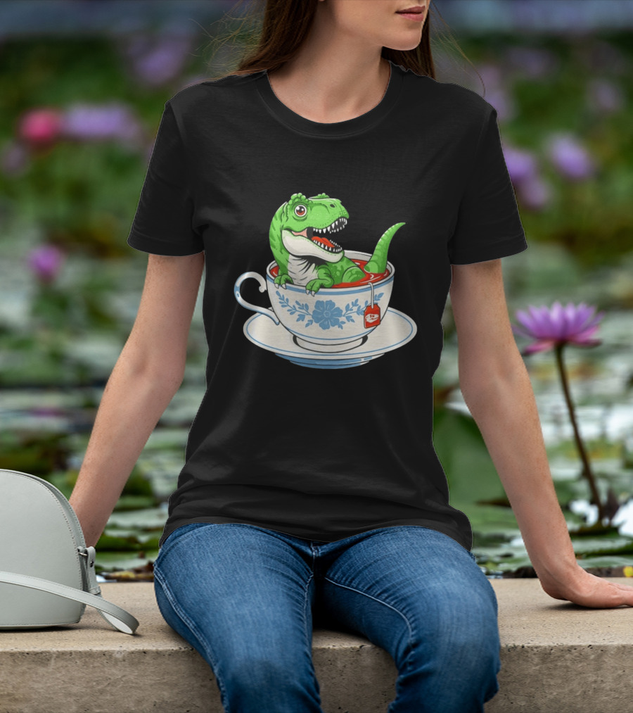 Tea Rex Dinosaur In Teacup With Tea Bag T-Shirt