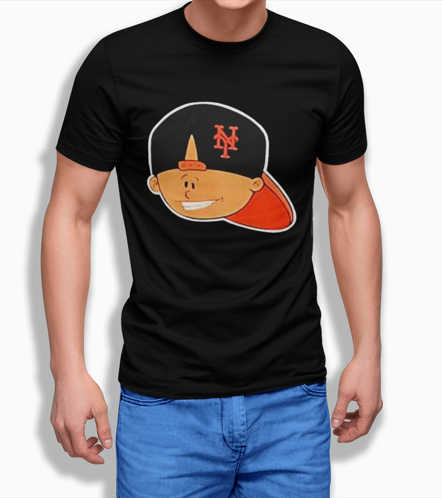 New York Mets Cartoon Kid Smiling Team Hat T-Shirt