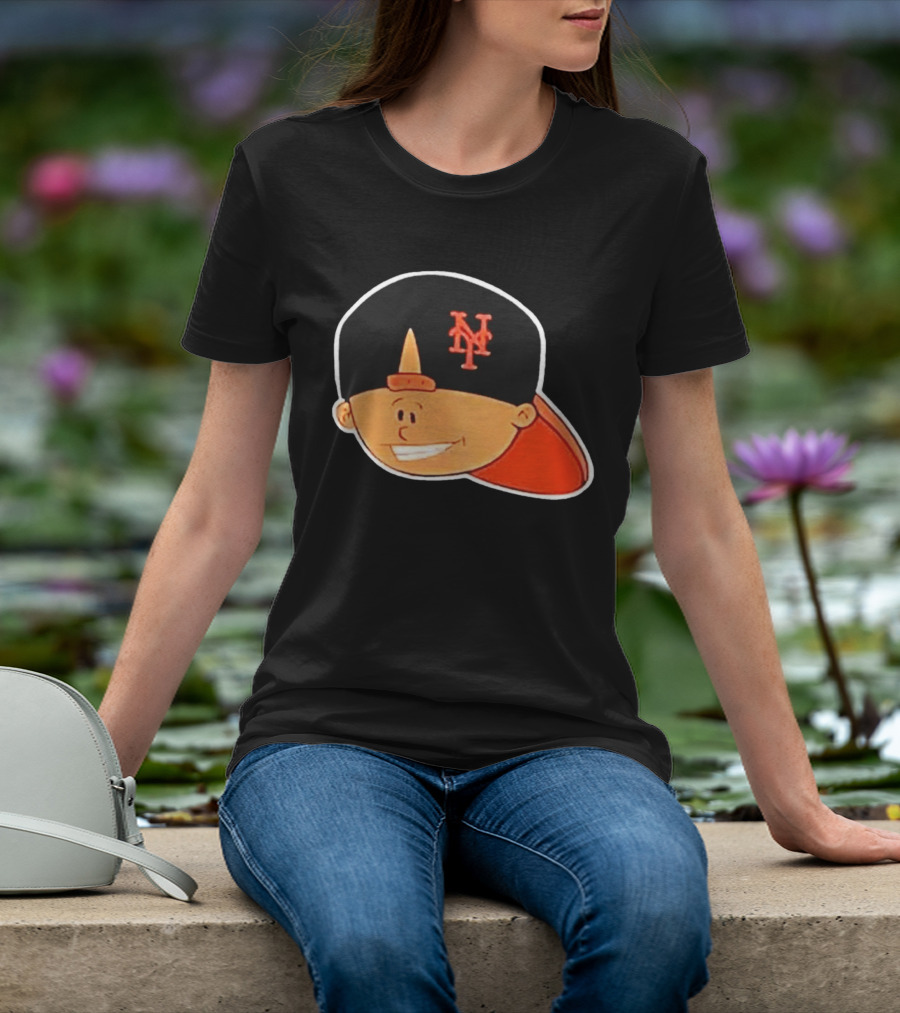 New York Mets Cartoon Kid Smiling Team Hat T-Shirt