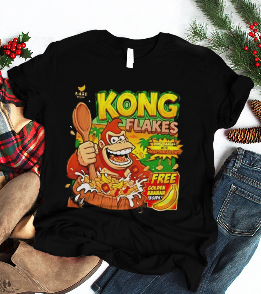 Kong Flakes Donkey Kong Cereal Goin' Bananas With Marshmallow Crunch Free Golden Banana Inside T-Shirt
