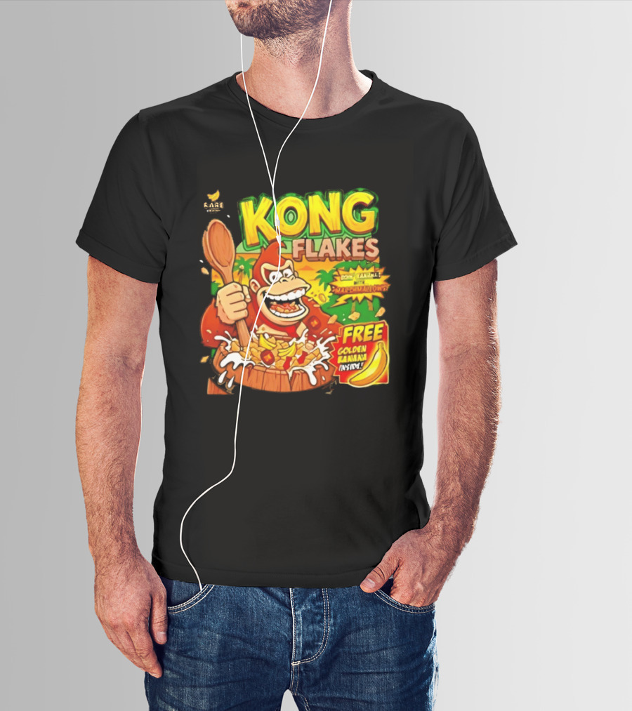 Kong Flakes Donkey Kong Cereal Goin' Bananas With Marshmallow Crunch Free Golden Banana Inside T-Shirt