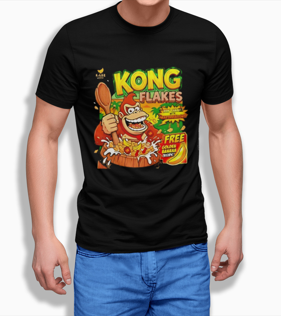 Kong Flakes Donkey Kong Cereal Goin' Bananas With Marshmallow Crunch Free Golden Banana Inside T-Shirt